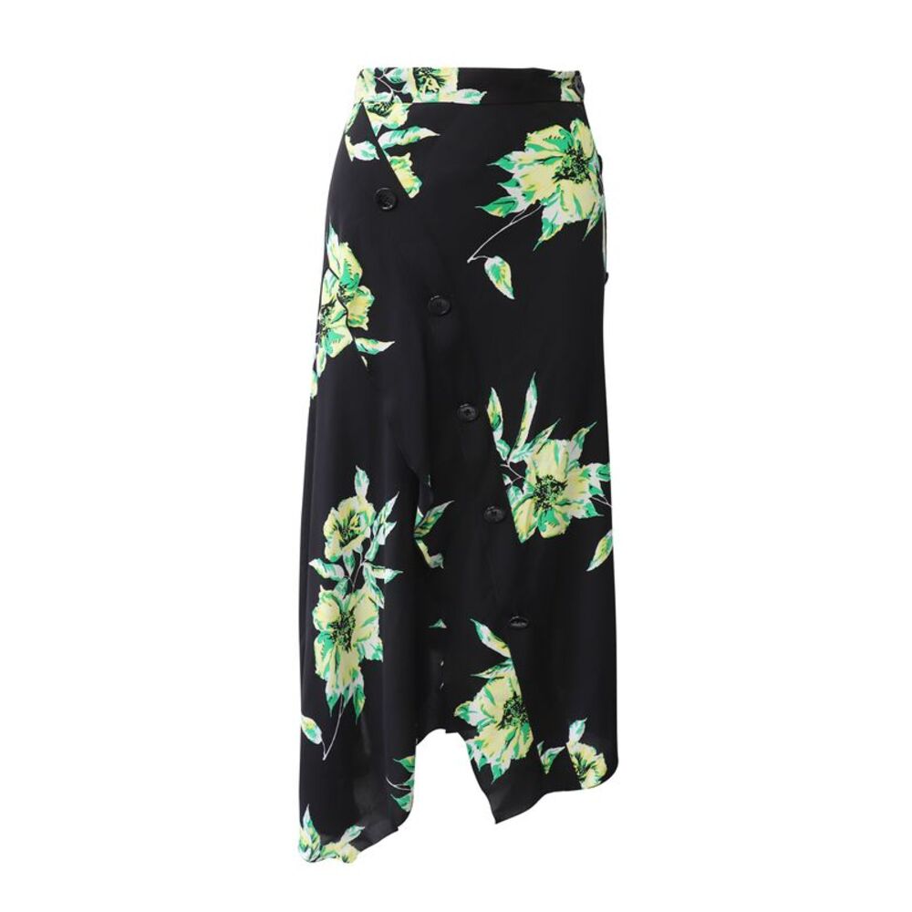Proenza Schouler Lily Print Asymmetric Skirt in Black and Green Silk